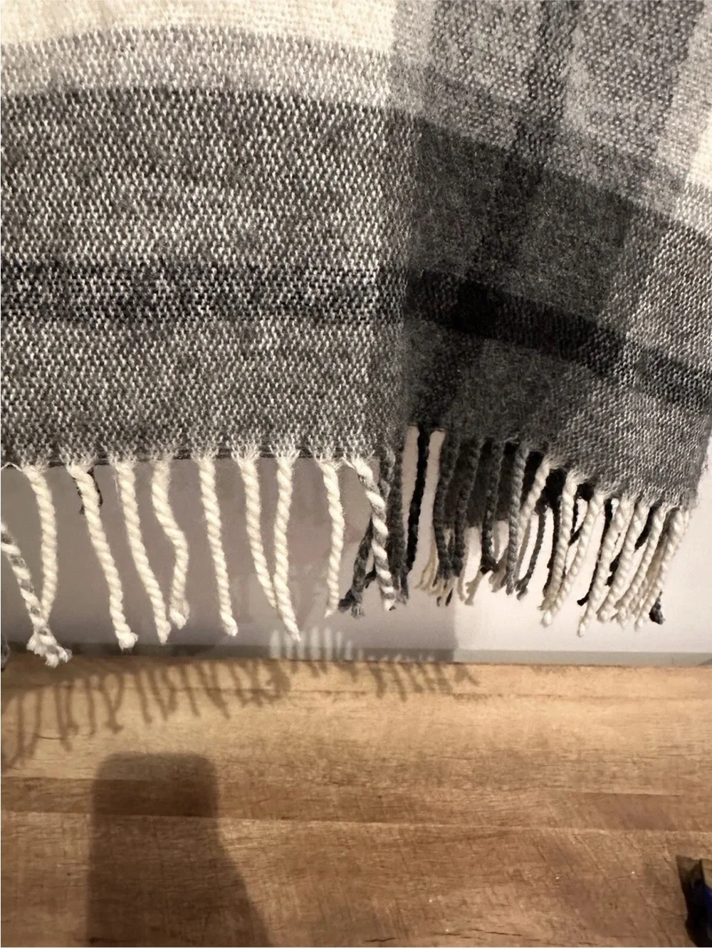 Cozy Black & Cream Plaid Fringe Poncho - Shawl cover up studio select
